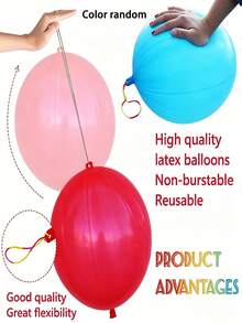 MINKOJA 10/20/30/50/100 Pieces 18-Inch Punch Balloons Heavy Duty Punch Balloons With Rubber Band Handles, Fun Bouncing Balloons For Birthday Party Decorations (Random Colors), Christmas - multicolor - View 4