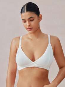 Veilyse Solid Color Patchwork Front-Open Wireless Bra For Women - White - View 7
