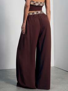 Hauture Women's Sexy Casual Office Plaid Waist Wide Leg Pants, Daily Commute, Old Money, Sophisticated Pants For Work, Brunch, Baby Showers, Weddings - Multicolor - View 5