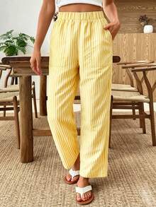 EMERY ROSE Elastic Waist Striped Casual Pants - Multicolor - View 3