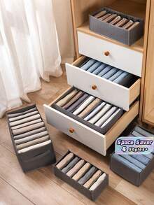 1 pieza Organizador de armario con 7 a 9 compartimentos, estantería plegable portátil para almacenamiento de ropa interior, calcetines, bufandas, medias, camisetas, jeans, organizador de viaje esencial para el verano - Gris - Ver 1