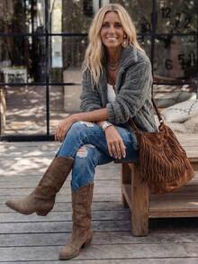 LanaWest Solid Color Front Button Winter Long Sleeve Jacket Fall Cloth For Women - Dark Grey - View 7