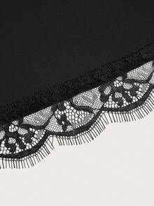 Sweetra Falda casual versátil para citas de noche con parches de encaje para mujer - Negro - Ver 6