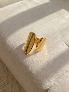 Resyla 1pc Unique Design European And American Style Exaggerated Wide Open Adjustable Ring For Internet Celebrity - Yellow Gold - View 4