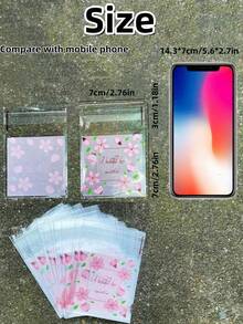 100个粉色花卉印花OPP自粘袋，浪漫粉色花朵和绿色叶子印花小礼品包装袋，适用于派对、生日和其他活动装饰，生日礼物包装 - 彩色 - 查看 8