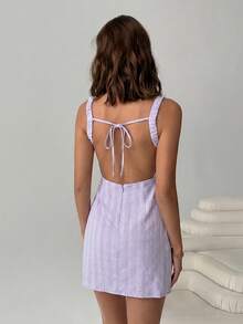 SHEIN EZwear 女士时尚百搭条纹露背性感连衣裙 - 紫丁香色 - 查看 2