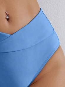 Swim Basics Women's Solid Color Wrap Ruched Triangle Bikini Bottom - Dusty Blue - View 3