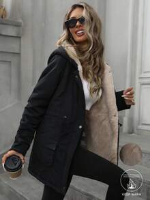 Aveloria Modichic Fashion Loose Casual Versatile Hooded Zip-Up Drawstring Waist Padded Padded Coat Clothes Winter  Fall Cloth For Women - Black - View 7