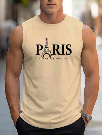 Camiseta deportiva de cuello redondo para hombres, diseño divertido con letras sencillas, camiseta deportiva sin mangas, chaqueta deportiva masculina, ropa deportiva, atuendo para gimnasia