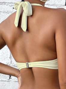 Voyashape Women's Solid Color Minimalist Daily Wear Push-Up Swimwear Top - Light Yellow - View 2