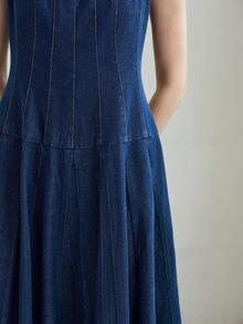 MOTF PREMIUM WOMEN'S A-LINE MID-LENGTH DENIM DRESS WITH LOW CENTER OF GRAVITY DESIGN, SPRING/SUMMER - Blue - View 4