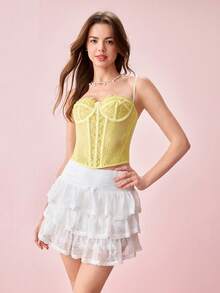 Bonmuse 1 pieza Top moldeador de cintura de moda para mujer - Bustier de encaje sexy moldeador adecuado para fiesta/viajes/vacaciones (Navidad, Día de San Valentín, Halloween) para verano - Amarillo - Ver 5