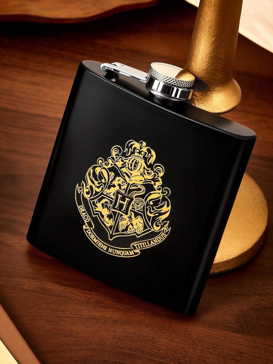 HARRY POTTER X SHEIN 6盎司便携式不锈钢酒壶，迷你便携，适合露营户外使用 - 黑色 - 查看 1