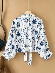 New Women's Casual Solid Color Chiffon Blouse With Short Batwing Sleeves - 藍色 - 查看 2