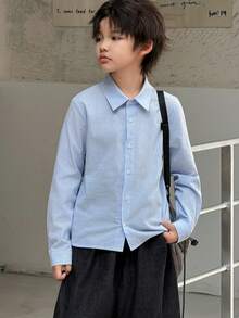 DAZY Camisa de manga larga con cuello y rayas para niños talla grande - Azul - Ver 6