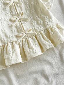 SHEIN Vintaside Kids 女婴衬衫，采用独特的印花面料，乡村度假风格，可爱时尚，适合春夏穿着，饰有蝴蝶结。 - 杏色 - 查看 10