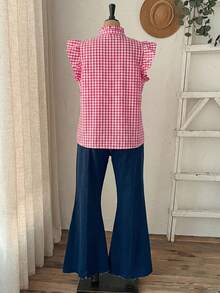 Rusticease Plus Size Women Plaid Ruched Casual Versatile Daily Wear Shirt  Summer Spring Clothing Country Style For Women - Hot Pink - View 2