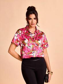 Shutterstock Glamance 女款夏季休閒海灘度假風滿版碎花短袖襯衫 - 彩色 - 查看 8