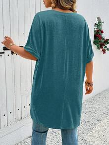 EMERY ROSE Plus Size Women Summer Casual V-Neck Short Sleeve T-Shirt - Green - View 2