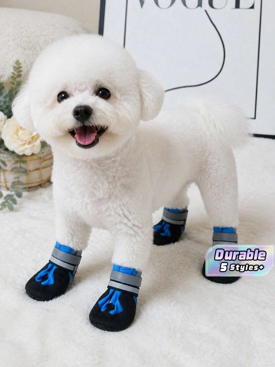 4 件套中/大型犬防滑防水宠物鞋套 - 藍色 - 查看 1
