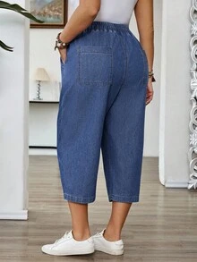 EMERY ROSE EMERY ROSE Pantalones capri de mezclilla sencillos y casuales para tallas grandes - Azul lavado oscuro - Ver 2