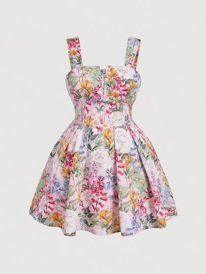 SHEIN MOD Đầm dự tiệc xếp ly in hoa dành cho nữ cỡ lớn