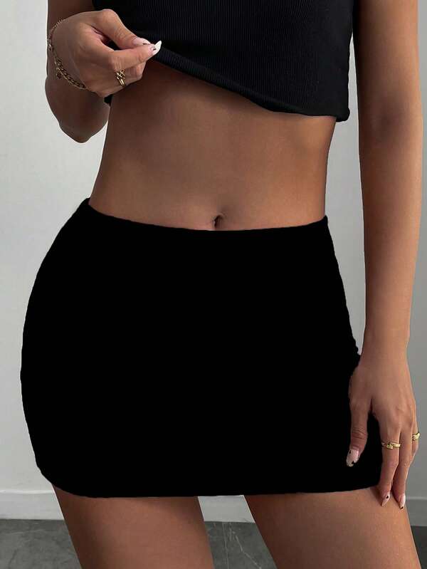SHEIN PETITE 女款性感素色貼身迷你裙