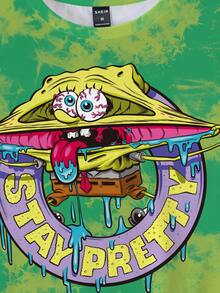 SpongeBob SquarePants | SHEIN 男款卡通 & 紮染印花圓領短袖T恤 - 白色 - 查看 6