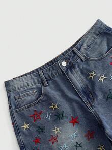 ROMWE MEN Street Life Men's Star Embroidered Denim Shorts - Multicolor - View 3