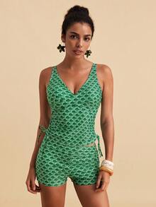 Travachic Women's Printed Drawstring Tie Tankini Swimwear Set - Multicolor - View 6