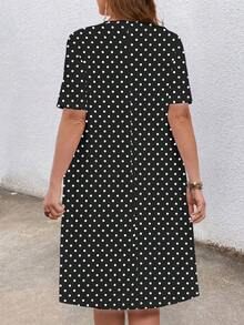 EMERY ROSE Plus Size Round Neck Short Sleeve Casual Dress With Pockets, Loose Polka Dot, Summer  Casual Dresses For Women - Multicolor - View 2