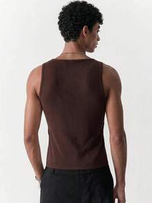 SWAVVY Men's Casual Sleeveless Half-Zip Breathable Tank Top - Coffee Brown - View 4
