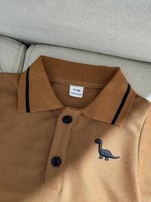 Souflis Souflis Baby Boy Dinosaur Embroidered Short Sleeve Polo Shirt And Shorts Casual Daily Outfit - Brown - View 4