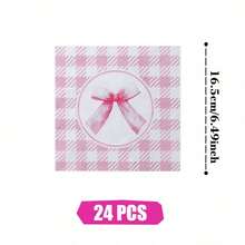 Pink Bow Disposable Plates, Napkins And Cups, Party Supplies Set, Serves 24 People, Disposable Paper Party Tableware, Suitable For Birthdays, Weddings, Themed Parties And Family Picnics. - View 9