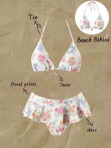 Swim Mod Bộ đồ bơi nữ mùa hè đi biển phong cách thanh lịch lãng mạn, casual gợi cảm ngọt ngào thời trang dễ mặc. Họa tiết hoa nhí tối giản, bikini cổ yếm, túi tam giác, quần bikini đính váy siêu ngắn. Phù hợp cho bãi biển, khu nghỉ dưỡng, spa, lễ hội âm nhạc, chuyến trăng mật và kỳ nghỉ thư giãn. - Nhiều màu - Xem 4