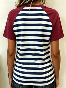 EMERY ROSE Summer Casual Colorblock Striped Raglan Sleeve T-Shirt - Multicolor - View 2