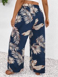 SHEIN Frenchy Plus Size Women's Printed Drawstring Waist Wide Leg Pants - Multicolor - View 6