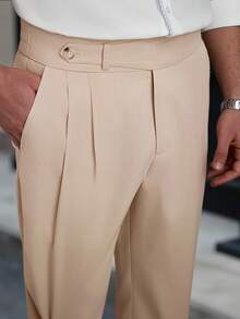 Manfinity Bizformal Quần dài nam màu mơ phong cách công sở, xếp ly, túi chéo, mặc thường ngày - Màu be - Xem 1