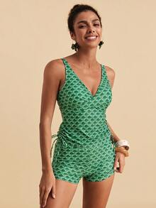 Travachic Women's Printed Drawstring Tie Tankini Swimwear Set - Multicolor - View 5