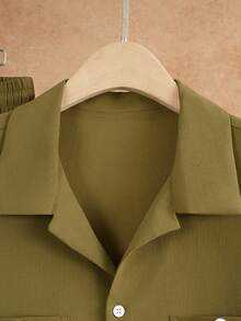 VENTUSAIL 2pcs Men's Casual Short Sleeve Shirt & Pants Set, Holiday - Army Green - View 6