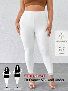 SHEIN PETITE CURVE Quần legging co giãn màu trơn cỡ lớn, thích hợp mặc hàng ngày, mùa đông, mùa xuân, ngày Valentine, làm từ chất liệu PU, thích hợp cho trang phục lễ hội, tiệc tùng, đi làm, văn phòng, lễ tốt nghiệp và các dịp khác. - trắng - Xem 3