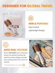 SHEGLAM HAIR Travel Buddy Mini Hot Air Brush,Hair Blow Dryer Brush,Redefine Frizzy Styles,35000RPM Motor Speed & 2 Adjustable Temps,Adds Shine,Volume & Fullness For Smooth,Anti-Frizz Straight,Curl & Blowout Styles-EU Plug Gift Pink Makeup Beach Festivals Hair Care Y2K Vacation Summer Hair Accerssories Back To School Home - Silver - View 4