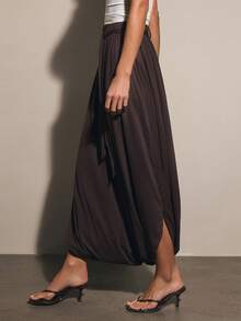 COSMINA Damen einfarbige Hose mit Twist-Taille, weites Bein, locker geschnitten, Laternenbein - Braun - Übersicht 6