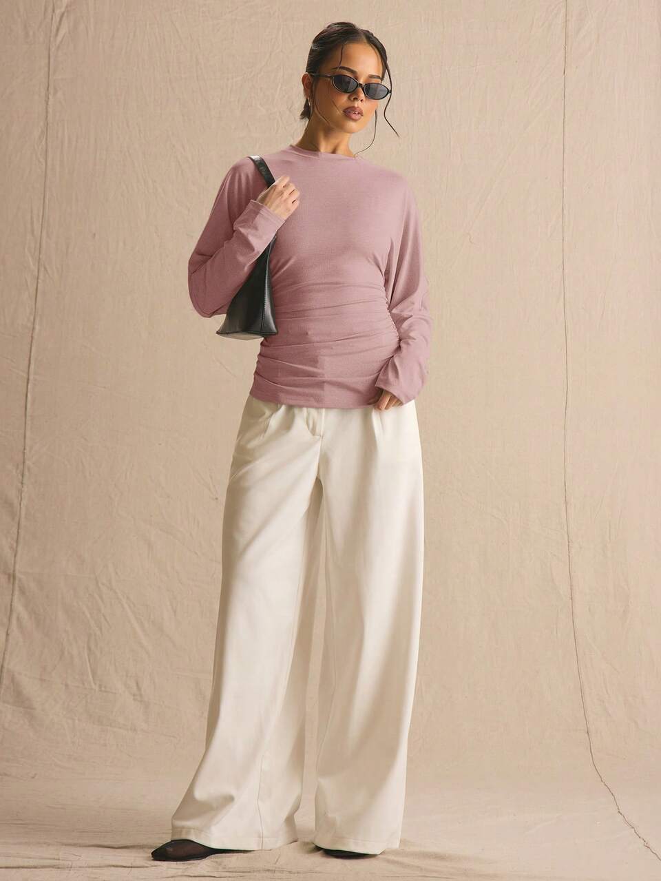 Top de Manga Murciélago con Cintura Fruncida Rosa Bebé