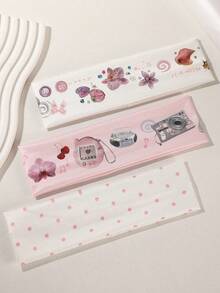 ROMWE Kawaii 3件套甜美粉色可爱相机、樱桃、花朵等印花，搭配优雅波点轻柔风女士发带，弹性防滑，吸汗止汗，适合约会、派对、瑜伽运动、休闲通勤等场合，可作为女士发饰。 - 3pcs/粉色系列 - 查看 6