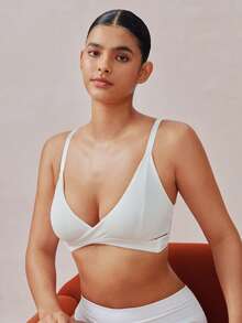 Veilyse Solid Color Patchwork Front-Open Wireless Bra For Women - White - View 3