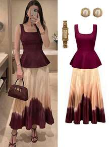 Ellevyn Women Two-Piece Outfits Party Cocktail Evening Party Burgundy Summer Elegant - Purple - View 1