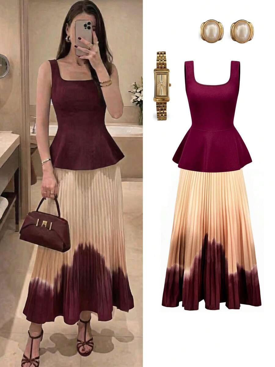Ellevyn Women Two-Piece Outfits Party Cocktail Evening Party Burgundy Summer Elegant - Purple - View 1