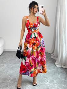 Rafferiza Váy yếm in hoa cho nữ, đi nghỉ thường ngày - Nhiều màu - Xem 1