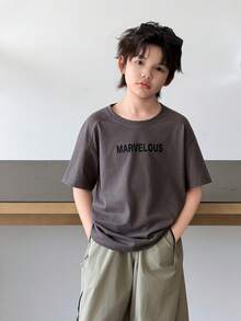 Dazy Kids Crew Neck Casual Cool Letter Print Oversized Boys T-Shirt - Dark Grey - View 2